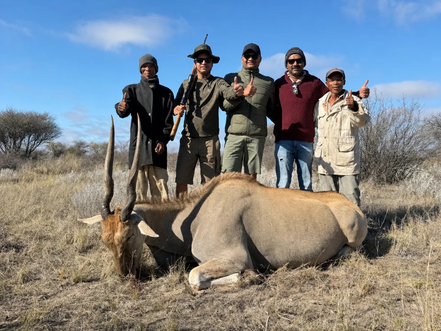 Private hunting group and Botswana field team after an eland hunt
