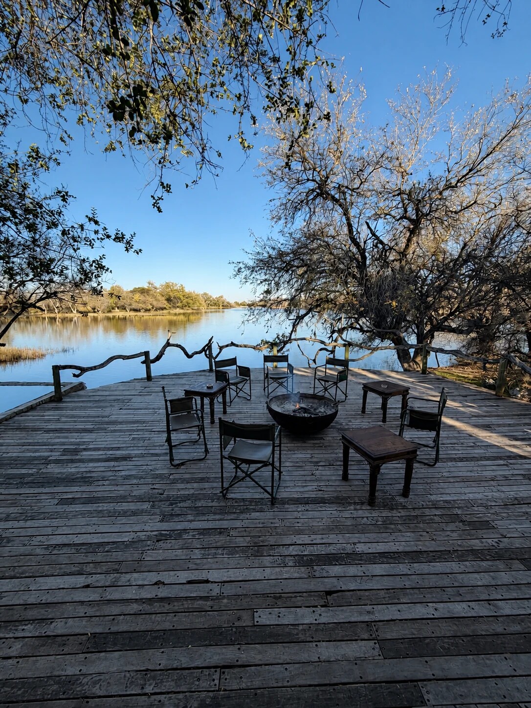 Private safari deck overlooking a Botswana waterhole