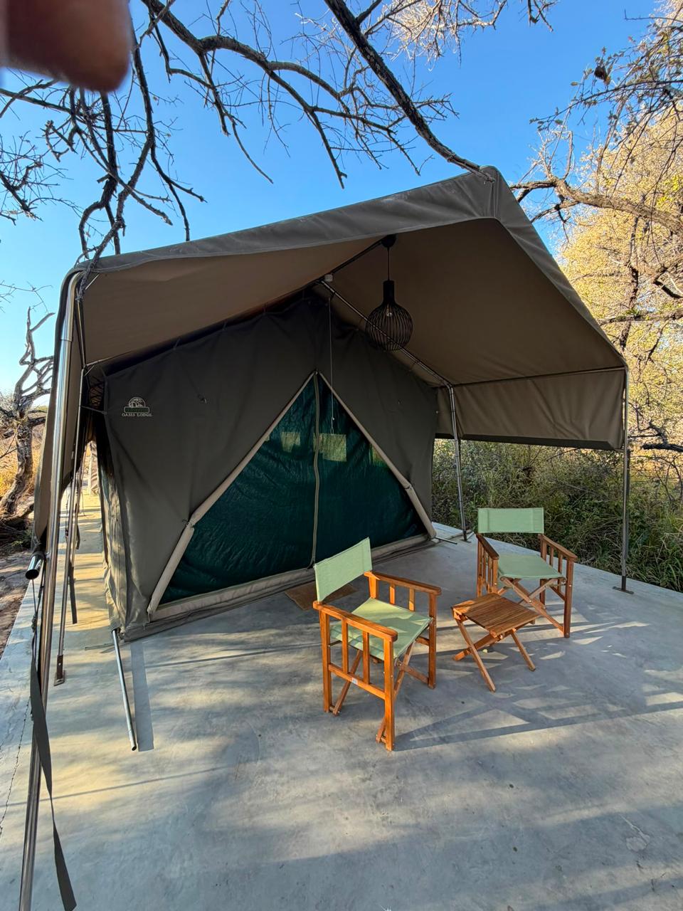 Exterior of a private guest safari tent