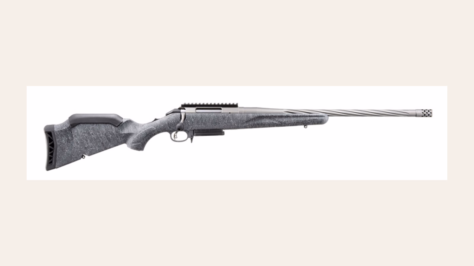 Ruger American Rifle Gen II with grey synthetic stock in side profile